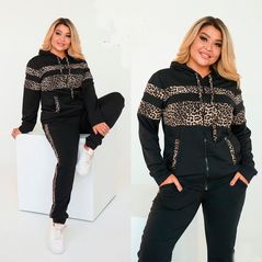Жіночий спортивний костюм модний чорний великого розміру 1038, Колір: Чорний, Розмір: 48-50, фото 