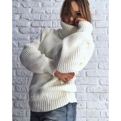 Жіночий в'язаний светр красивий і теплий білий 0044, Колір: Білий, Розмір: 42-46, фото 