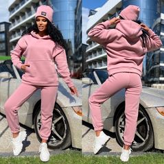 Женский спортивный костюм пудра кофта штаны и шапка 404, Цвет: Пудра, Размер: S-M (42-44 UKR), фото 