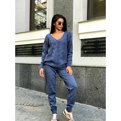 Женский вязаный спортивный костюм прогулочный джинс 0218, Цвет: Джинс, Размер: 42-46 UKR (One size), фото 