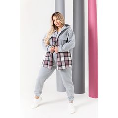 Жіночий спортивний костюм теплий великого розміру сірий штани і кофта в клітку 1045, Колір: Сірий, Розмір: 48-50, фото 