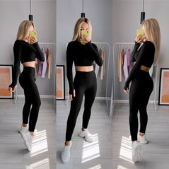 Жіночий спортивний костюм топік і лосини колір чорний 7239, Колір: Чорний, Розмір: 42-46, фото 