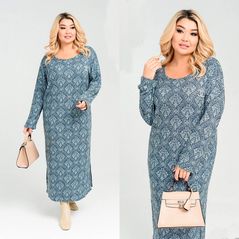 Довга сукня міді великого розміру сіро-синій 734-1, фото 