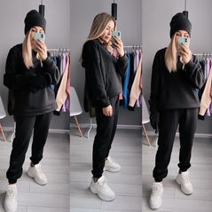 Женский спортивный костюм четверка штаны кофта шапка и варежки цвет черный 7214, Цвет: Черный, Размер: S-M (42-44 UKR), фото 