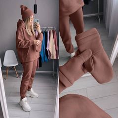 Жіночий спортивний костюм четвірка штани кофта шапка і рукавиці колір шоколад 7214, Колір: Шоколад, Розмір: s-m, фото 