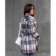 Жіноча шубка коротка в стильний сорочки в клітку еко-мех овчина колір білий 30240, Колір: Білий, Розмір: s-m, фото 