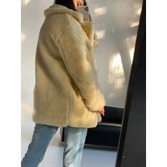 Жіноча шуба коротка бежева з коміром стійка 5258, Колір: Бежевий, Розмір: s-m, фото , зображення 3