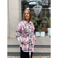 Жіноча шуба-сорочка в клітинку рожевий колір 30252, Колір: Рожевий, Розмір: 42-46, фото 