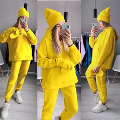 Жіночий спортивний костюм четвірка штани кофта шапка та рукавиці колір жовтий 7214, Колір: Жовтий , Розмір: s-m, фото 