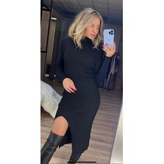 Платье миди черное с длинным рукавом 0327, Цвет: Черный, Размер: M-L (44-46 UKR), фото 