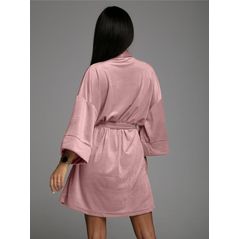 Жіночий велюровий халат короткий колір пудра 3189, Колір: Пудра, Розмір: 42-48, фото , зображення 3