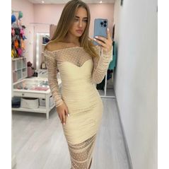 Сукня жіноча бежева з сіткою 549, Колір: Бежевий, Розмір: s-m, фото 