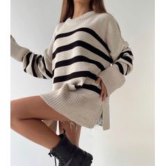 Женский свитер бежевый в полоску Турция 3025, Цвет: Белый, Размер: 42-46 UKR (One size), фото , изображение 2