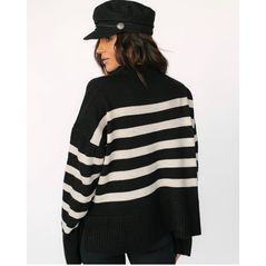 Женский свитер черный в полоску Турция 3025, Цвет: Черный, Размер: 42-46 UKR (One size), фото , изображение 4