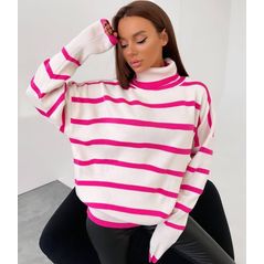 Жіночий светр у смужку колір малина 0337, Колір: Малиновий, Розмір: 42-46, фото 