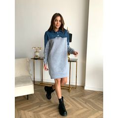 Платье женское теплое с джинсовыми вставками серое 216, Колір: Сірий, Розмір: S, фото , зображення 2