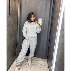 Женский спортивный костюм трёхнить на флисе серый 252, Цвет: Серый, Размер: S-M (42-44 UKR), фото 