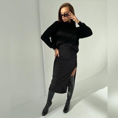 Жіночий костюм спідничний чорний з кофтою 0332, Колір: Чорний, Розмір: s-m, фото 