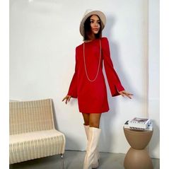 Сукня коротка закрита з довгим рукавом колір червоний 3194, Колір: Червоний, Розмір: 42-46, фото , зображення 2