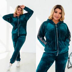 Жіночий спортивний костюм велюровий колір пляшка 1062, Колір: Пляшка, Розмір: 48-50, фото 