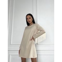 Сукня жіноча міні з довгим рукавом колір мигдаль 7252, Колір: Бежевий, Розмір: s-m, фото , зображення 2