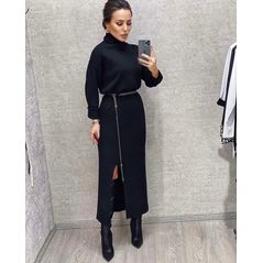 Сукня міді чорна з розрізом на нозі 0341, Колір: Чорний, Розмір: s-m, фото 