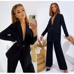 Женский деловой костюм брючный черный 3176, Цвет: Черный, Размер: 42-46 UKR (One size), фото 