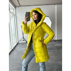 Жіноче пальто довге з капюшоном жовте 30260, Колір: Жовтий , Розмір: s-m, фото , зображення 5