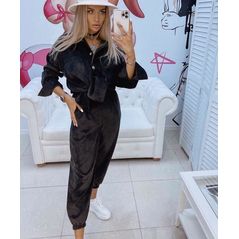 Жіночий брючний вельветовий костюм з сорочкою колір чорний 554, Колір: Чорний, Розмір: s-m, фото 