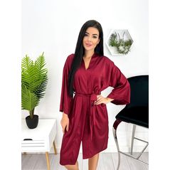 Короткий жіночий халат шовковий колір бордовий 749, Колір: Бордовий, Розмір: 46-48, фото 