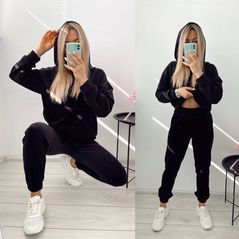 Жіночий спортивний костюм стильний велюровий чорний 7216, Колір: Чорний, Розмір: s-m, фото 