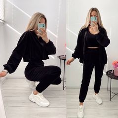 Жіночий спортивний костюм чорний велюровий трійка 7217, Колір: Чорний, Розмір: s-m, фото 