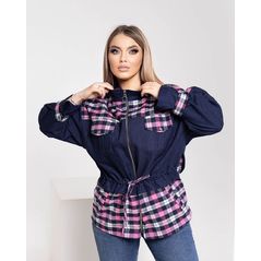 Жіноча прогулянкова джинсова куртка в клітинку колір синій 1098, Колір: Синій, Розмір: 46-48, фото 