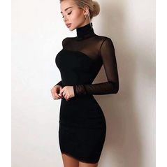 Чорна коротка сукня з довгим рукавом 428, Колір: Чорний, Розмір: s-m, фото , зображення 2