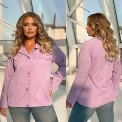 Вельветовий піджак з підкладкою для повних колір лаванда 2276, Колір: Лаванда, Розмір: 46-48, фото 