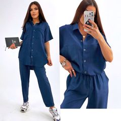 Женский прогулочный костюм рубашка и брюки прямые цвет джинс 395, Цвет: Джинс, Размер: 48-52 UKR (One size), фото 