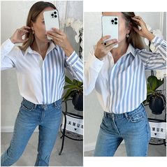 Жіноча сорочка стильна в смужку блакитну 312, Колір: Блакитний, Розмір: s-m, фото 