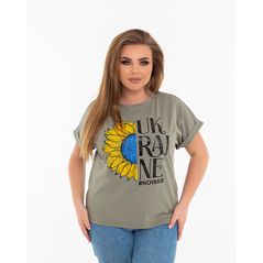 Жіноча футболка хакі з принтом 6003, Колір: Хакі, Розмір: 42-46, фото 