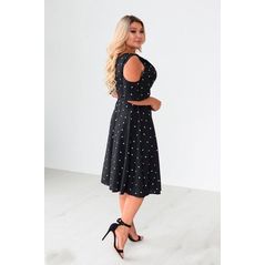 Платье женское с декольте и открытыми плечами черное в горошек 05515, Цвет: Черный, Размер: 48-52 UKR (One size), фото , изображение 2