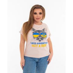 Жіноча футболка пудра з принтом 6005, Колір: Пудра, Розмір: 42-46, фото 