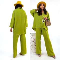 Жіночий стильний костюм вільна сорочка і штани салатовий 394, Колір: Салат, Розмір: 48-52, фото 