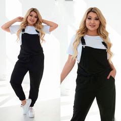 Жіночий літній брючний комбінезон на бретельках чорний 347, Колір: Чорний, Розмір: 46-48, фото , зображення 2
