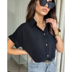 Жіноча сорочка літня з коротким рукавом чорна 820, Колір: Чорний, Розмір: s-m, фото 
