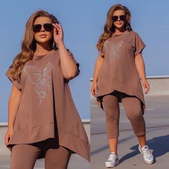 Женский спортивный костюм модный летний шорты и туника капучино 694, Цвет: Капучино, Размер: 50-52 UKR, фото 