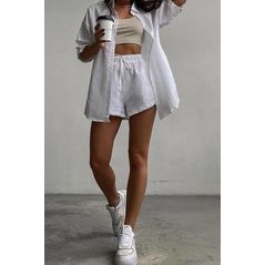 Женский костюм летний белый рубашка и шорты 1073, Колір: Білий, Розмір: s-m, фото , зображення 2