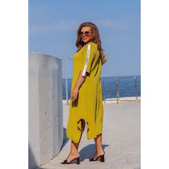 Сукня жіноча міді вільного крою колір електрик 700, Колір: Гірчиця, Розмір: 50-52, фото , зображення 3