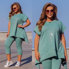 Жіночий спортивний костюм модний літній шорти та туніка оливка 694, Колір: Оливковий, Розмір: 50-52, фото 