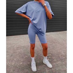 Жіночий спортивний костюм літній футболка вільна та велосипедки джинс 1957, Колір: Джинс, Розмір: 42-46, фото 