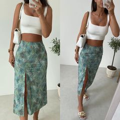 Жіноча спідниця міді з розрізом по лінії стегна колір оливка 392, Колір: Оливковий, Розмір: s-m, фото 