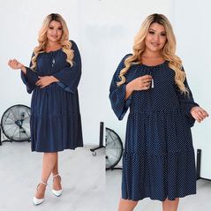 Сукня вільного крою в горошок колір темно-синій 352, Колір: Темно синій, Розмір: 42-48, фото 